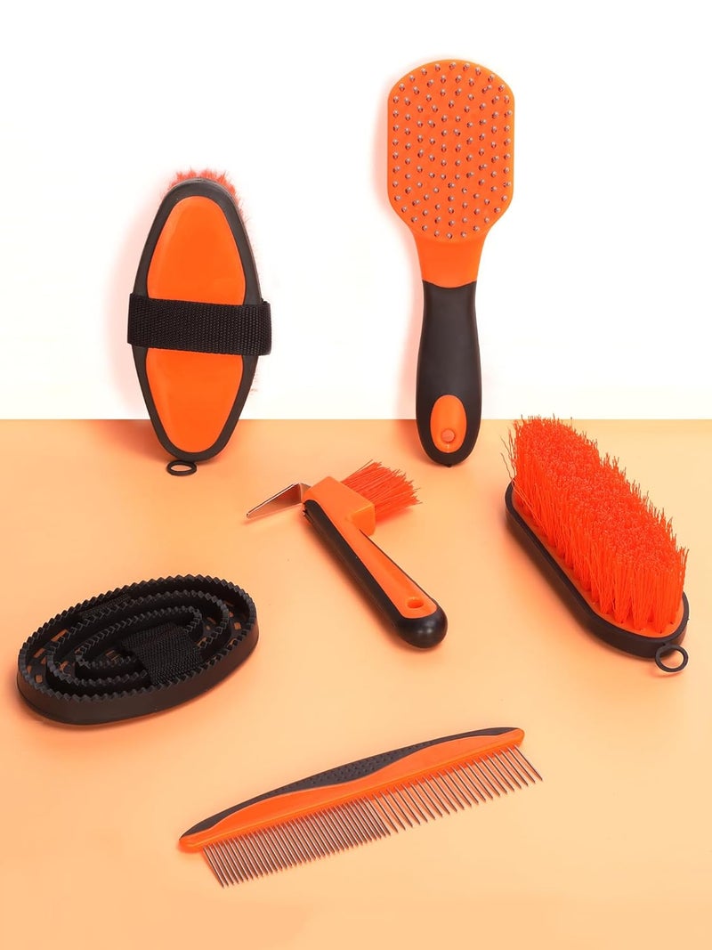 Ueemph Horse Grooming Kit（13-Piece），Orange Horse Brushes,Storage Bag, Sweat Scraper,Mane Comb,Horse Grooming Gloves, Gifts for Girls (Orange) - Image 4